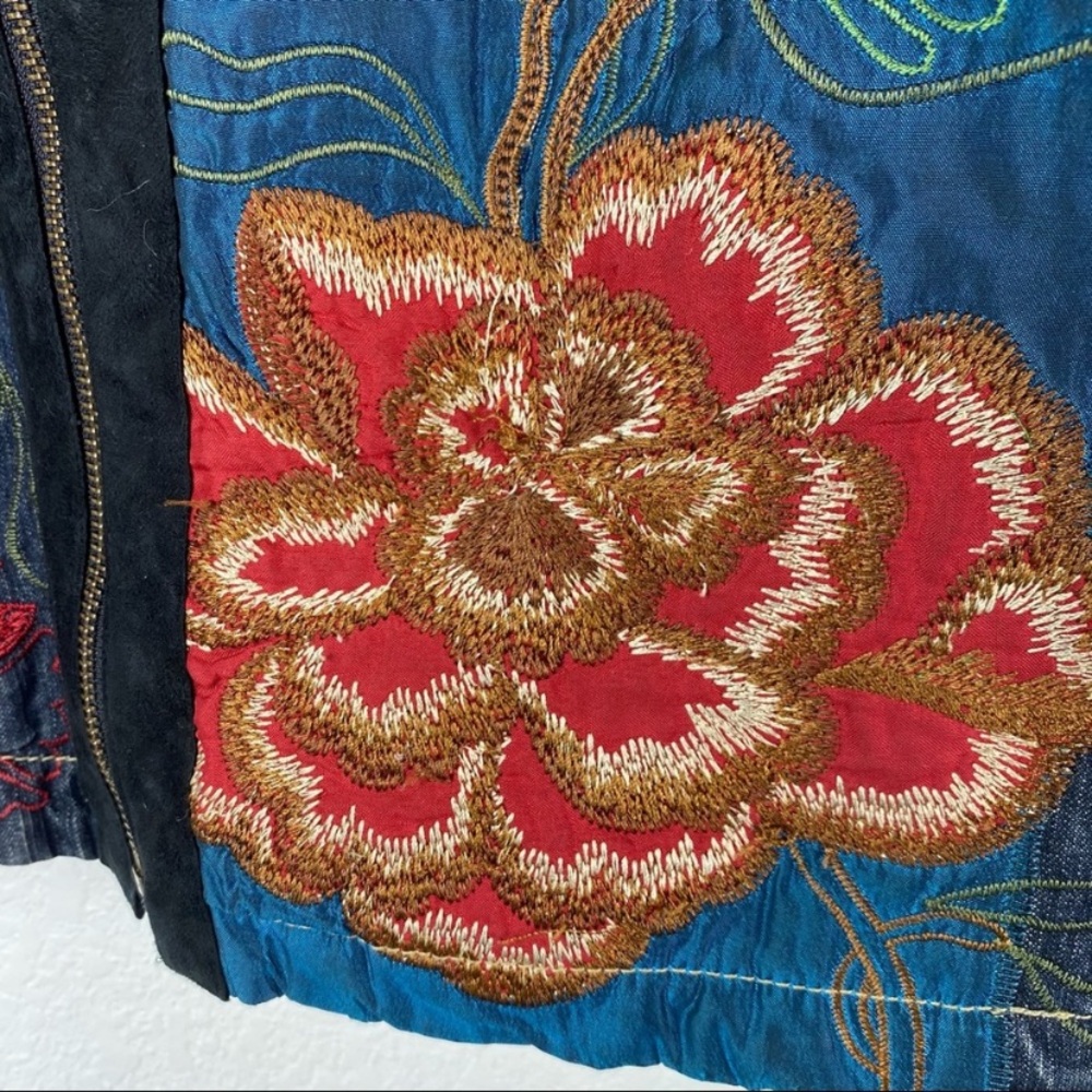 Chico’s Denim Floral Embroidered Zip Jacket - Picture 8 of 12